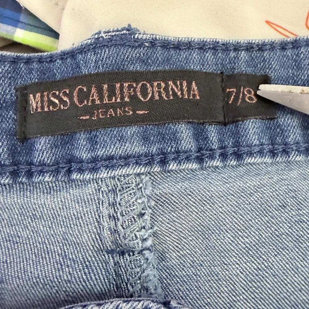 Miss California‎ Flare Jeans Women 7/8 Distressed Slit Hem Boho Y2K Retro Denim